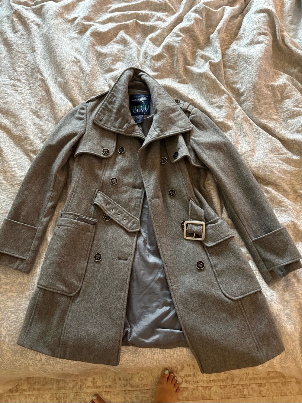 Crew Wool Blend Pea Coat with Belt